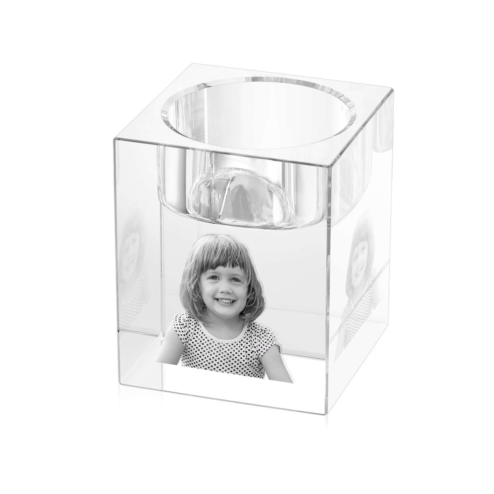 Personalized Crystal Candle Holder Engraved 3D Photo Gift for Family