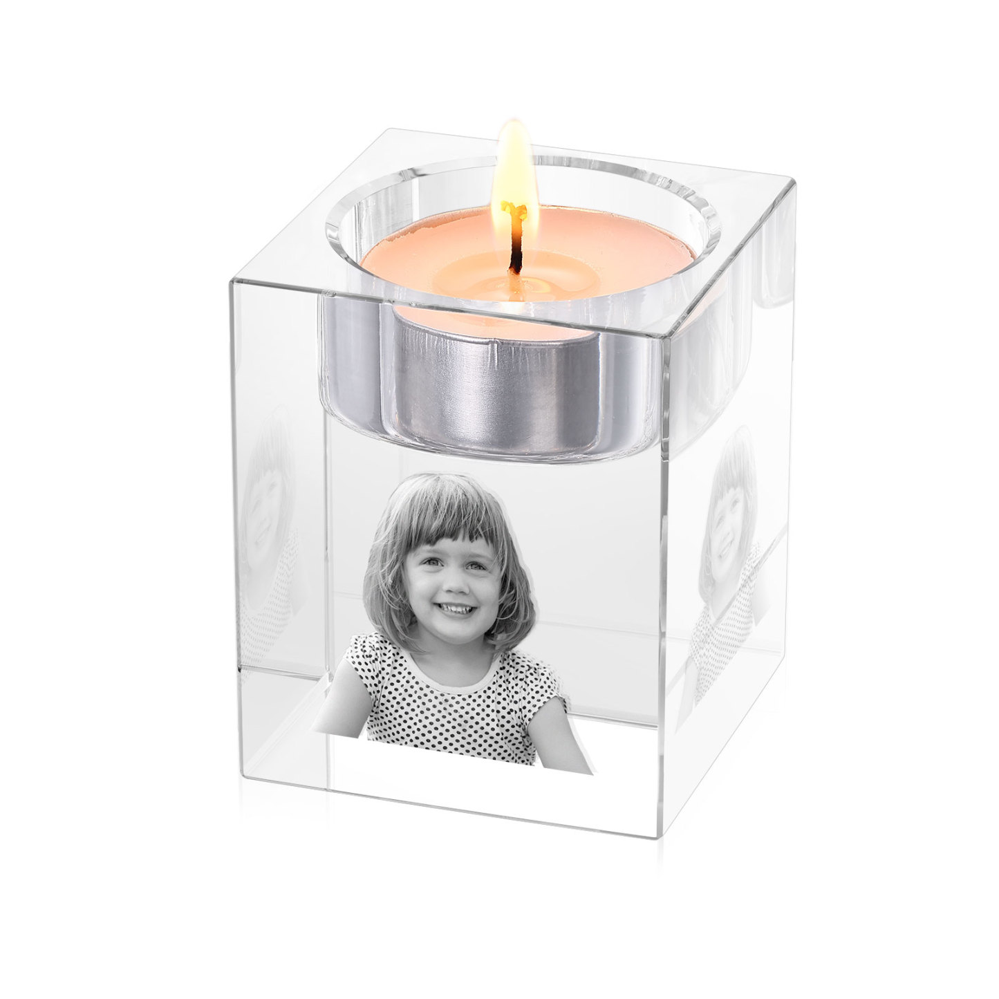 Personalized Crystal Candle Holder Engraved 3D Photo Gift for Family