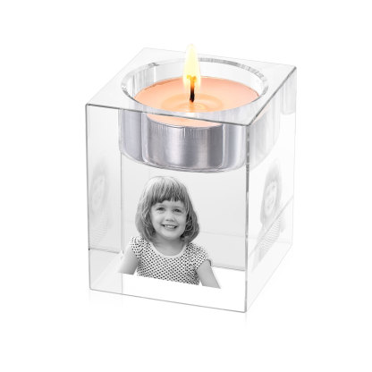 Personalized Crystal Candle Holder Engraved 3D Photo Gift for Family