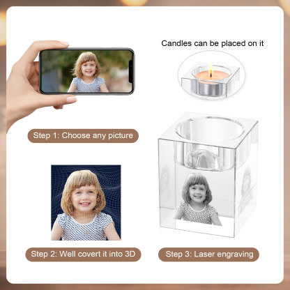 Personalized Crystal Candle Holder Engraved 3D Photo Gift for Family