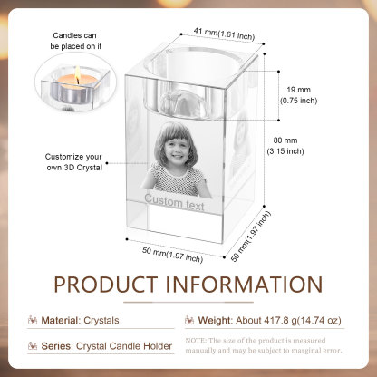 Personalized Crystal Candle Holder Engraved 3D Photo and Text Gift for Couples