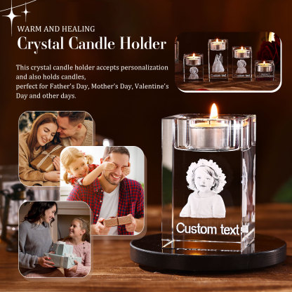 Personalized Crystal Candle Holder Engraved 3D Photo and Text Gift for Couples