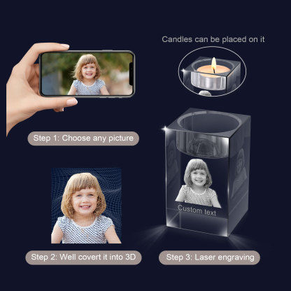 Personalized Crystal Candle Holder Engraved 3D Photo and Text Gift for Couples