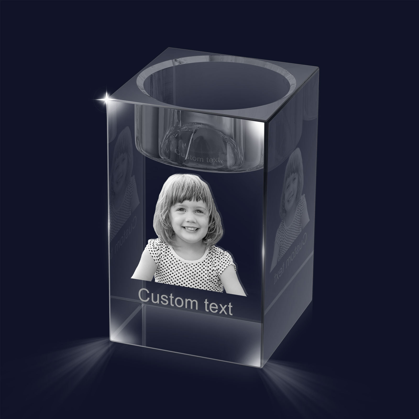 Personalized Crystal Candle Holder Engraved 3D Photo and Text Gift for Couples