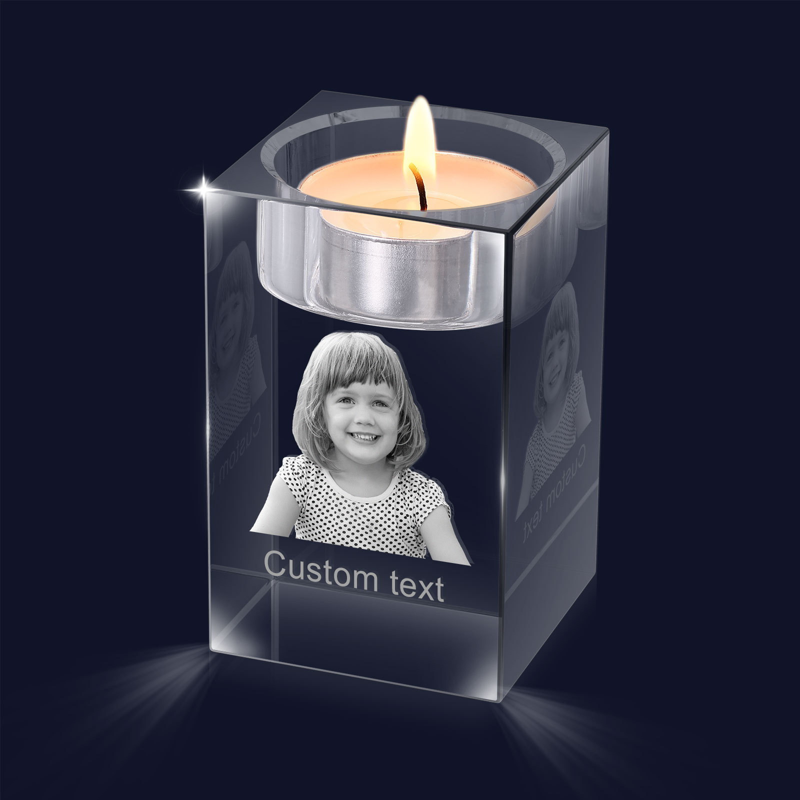 Personalized Crystal Candle Holder Engraved 3D Photo and Text Gift for Couples