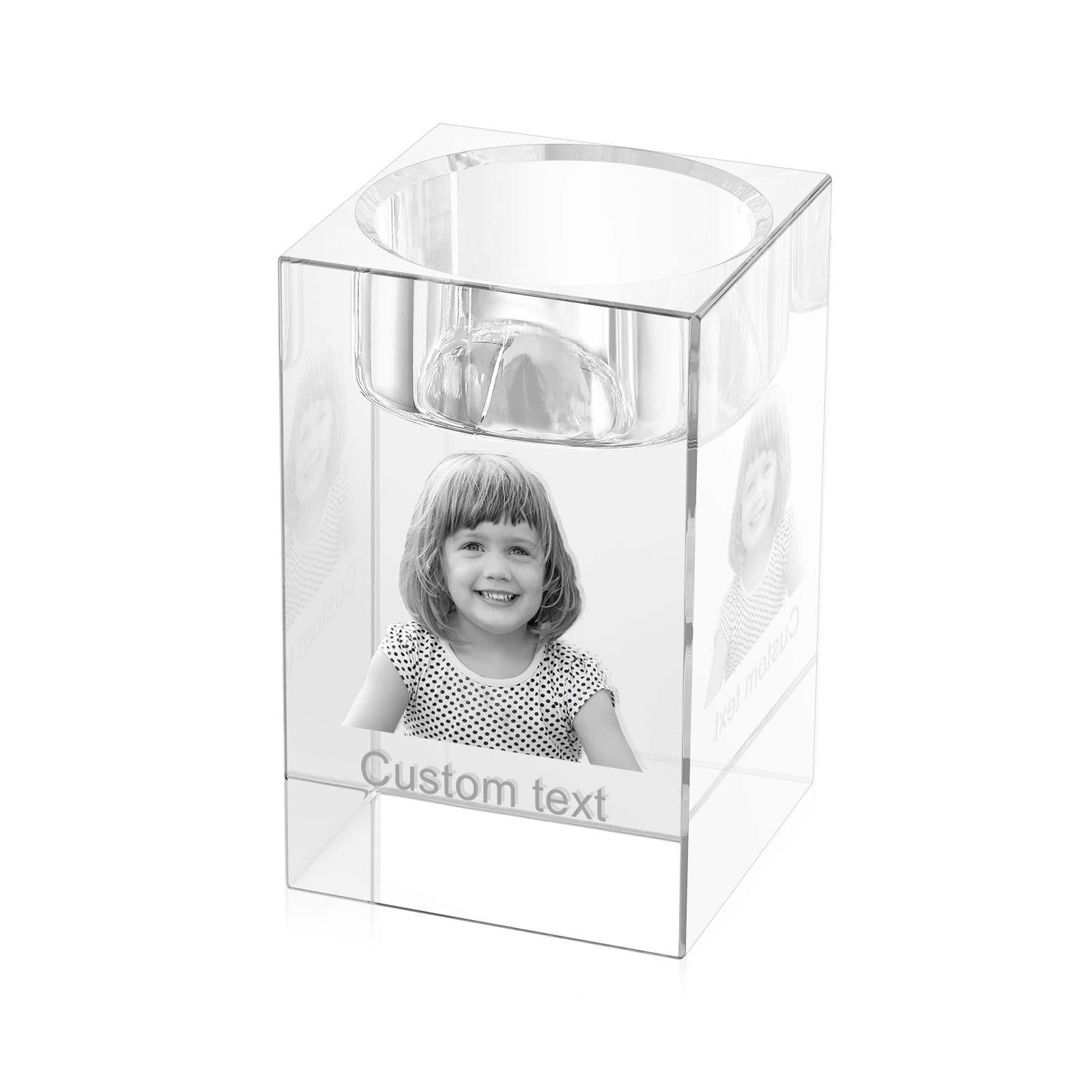 Personalized Crystal Candle Holder Engraved 3D Photo and Text Gift for Couples