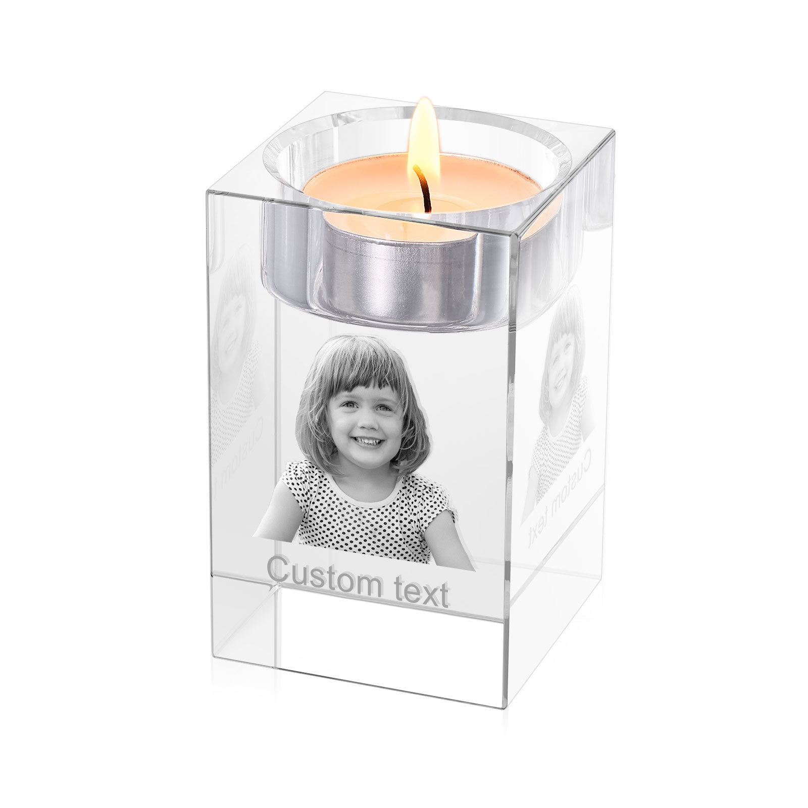 Personalized Crystal Candle Holder Engraved 3D Photo and Text Gift for Couples