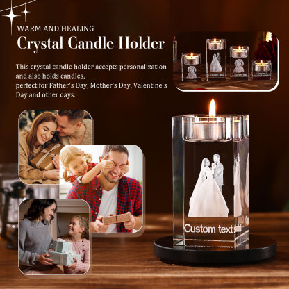 Personalized Crystal Candle Holder Engraved 3D Photo and Text Gift for Couples