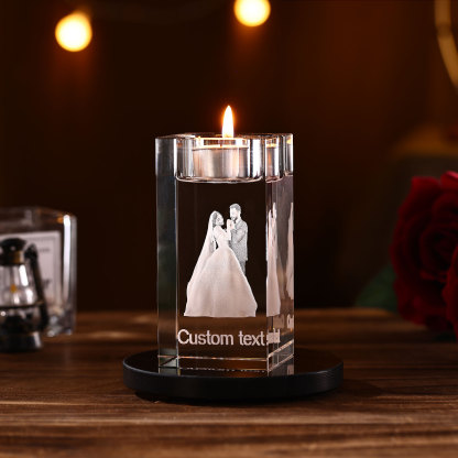 Personalized Crystal Candle Holder Engraved 3D Photo and Text Gift for Couples