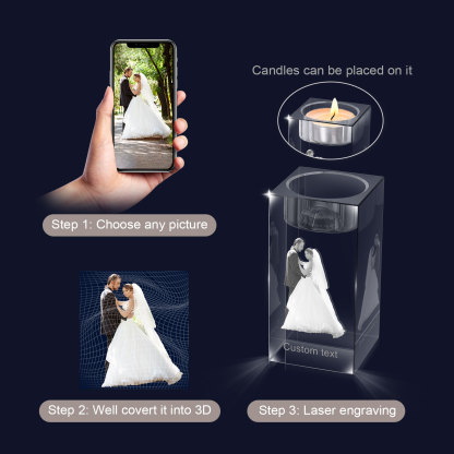 Personalized Crystal Candle Holder Engraved 3D Photo and Text Gift for Couples