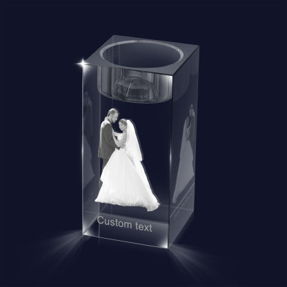 Personalized Crystal Candle Holder Engraved 3D Photo and Text Gift for Couples