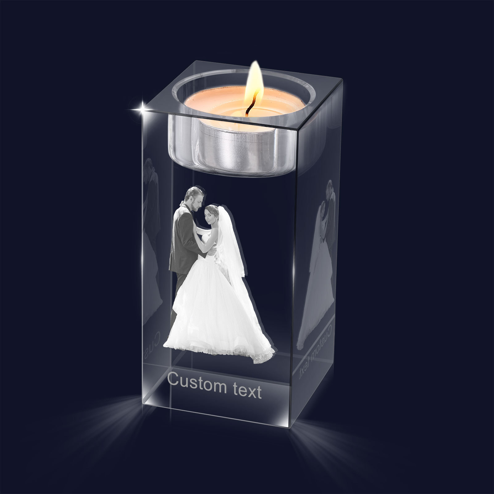 Personalized Crystal Candle Holder Engraved 3D Photo and Text Gift for Couples