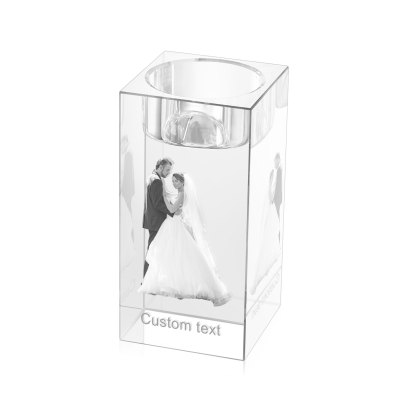 Personalized Crystal Candle Holder Engraved 3D Photo and Text Gift for Couples