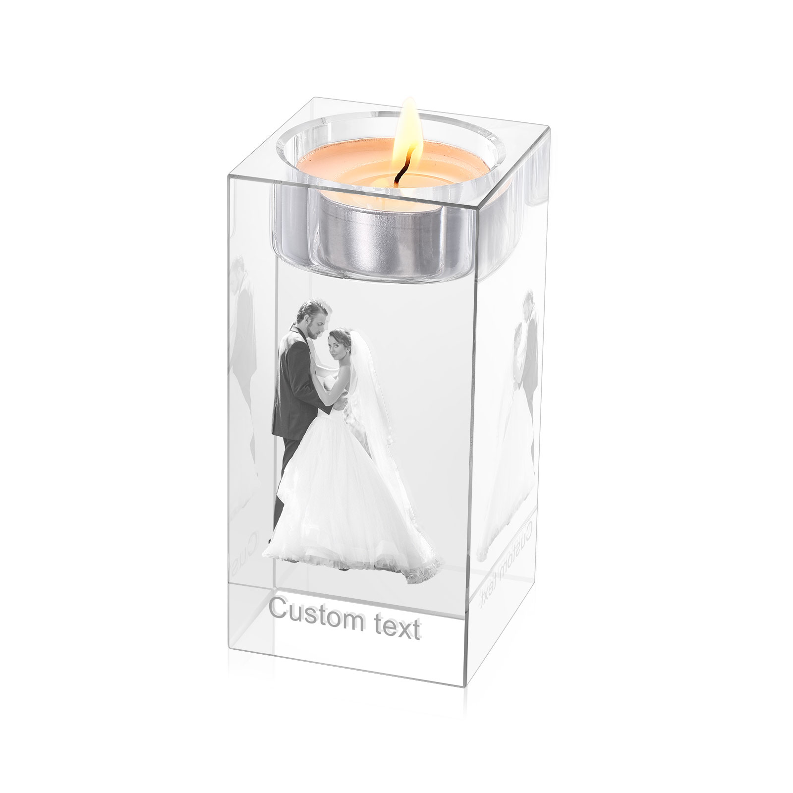 Personalized Crystal Candle Holder Engraved 3D Photo and Text Gift for Couples