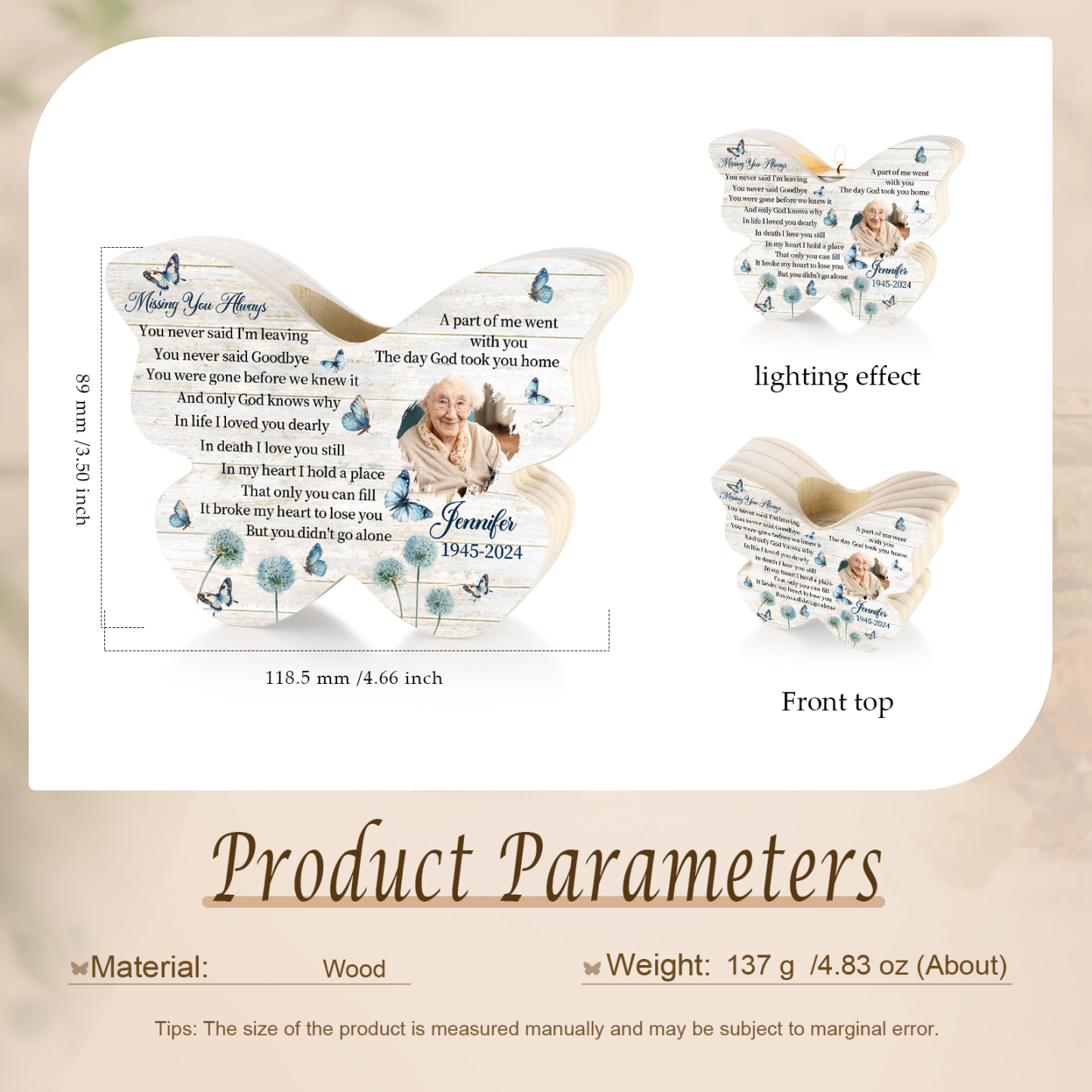 Personalized Butterfly Candle Holder with Custom Photo Name & Date A Unique Memorial Gift for Christmas