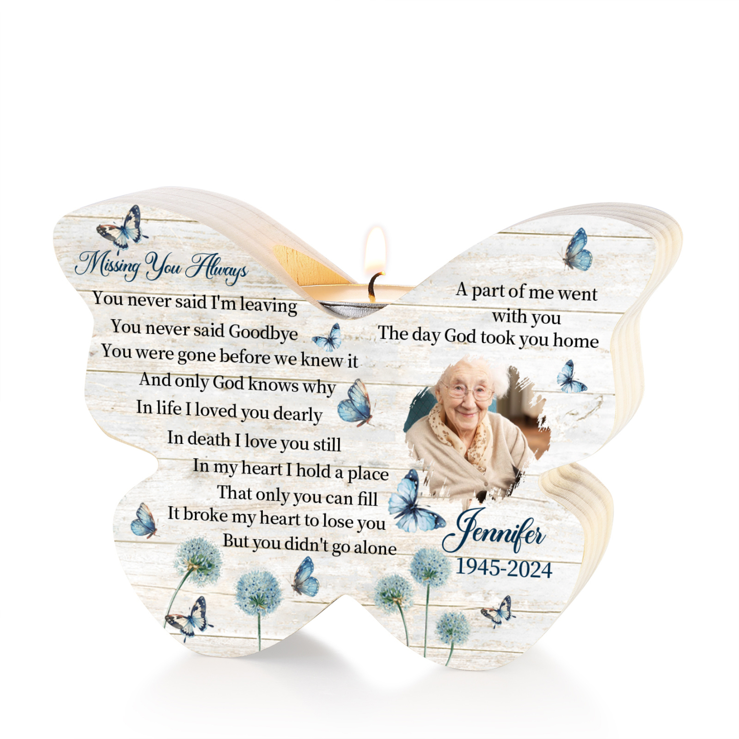 Personalized Butterfly Candle Holder with Custom Photo Name & Date A Unique Memorial Gift for Christmas