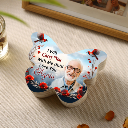 I Will Carry You With Me Until I See You Again Personalized Butterfly Memorial Candle Holder with Custom Photo