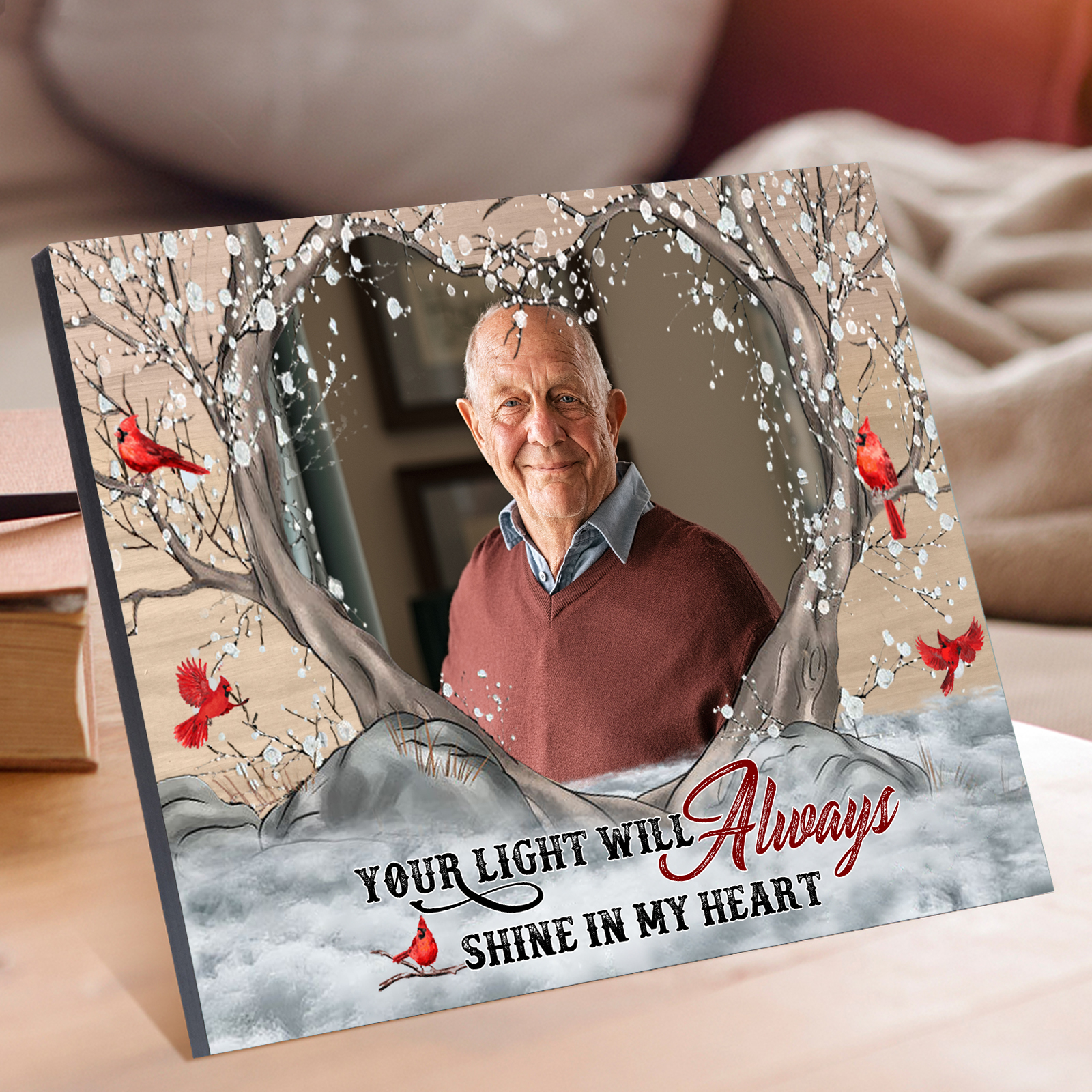 Personalized Wooden Plaque with Photo Home Decor Memorial Gifts - Your Light Will Always Shine In My Heart