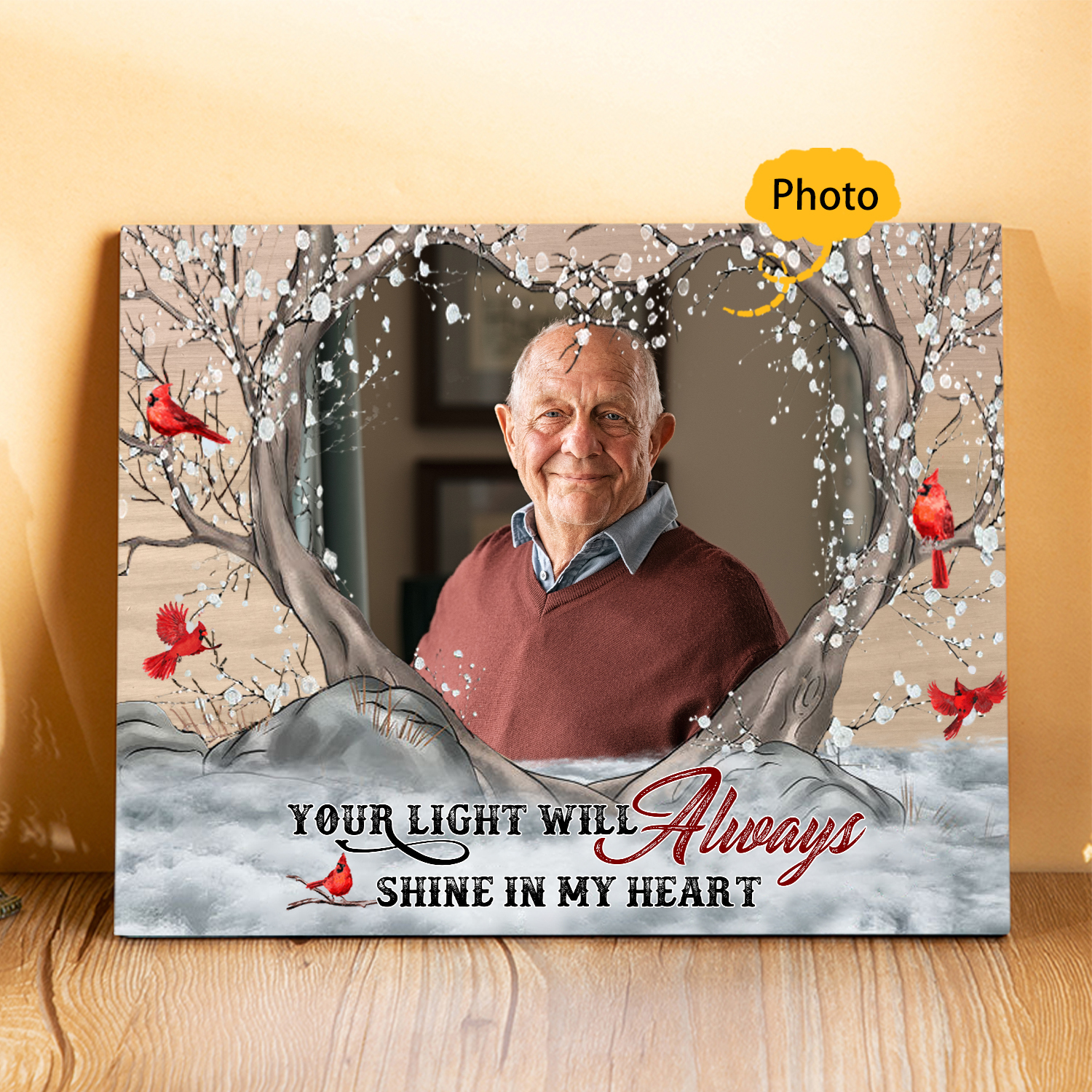 Personalized Wooden Plaque with Photo Home Decor Memorial Gifts - Your Light Will Always Shine In My Heart