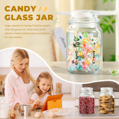 Personalized Candy Jar Customized 2 to 6 Names and Birth Flowers Gift for Family
