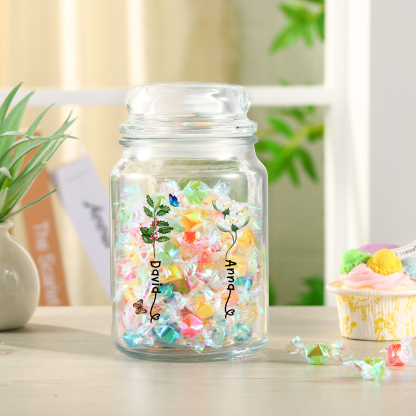 Personalized Candy Jar Customized 2 to 6 Names and Birth Flowers Gift for Family
