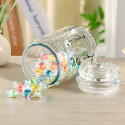 Personalized Candy Jar Customized 2 to 6 Names and Birth Flowers Gift for Family