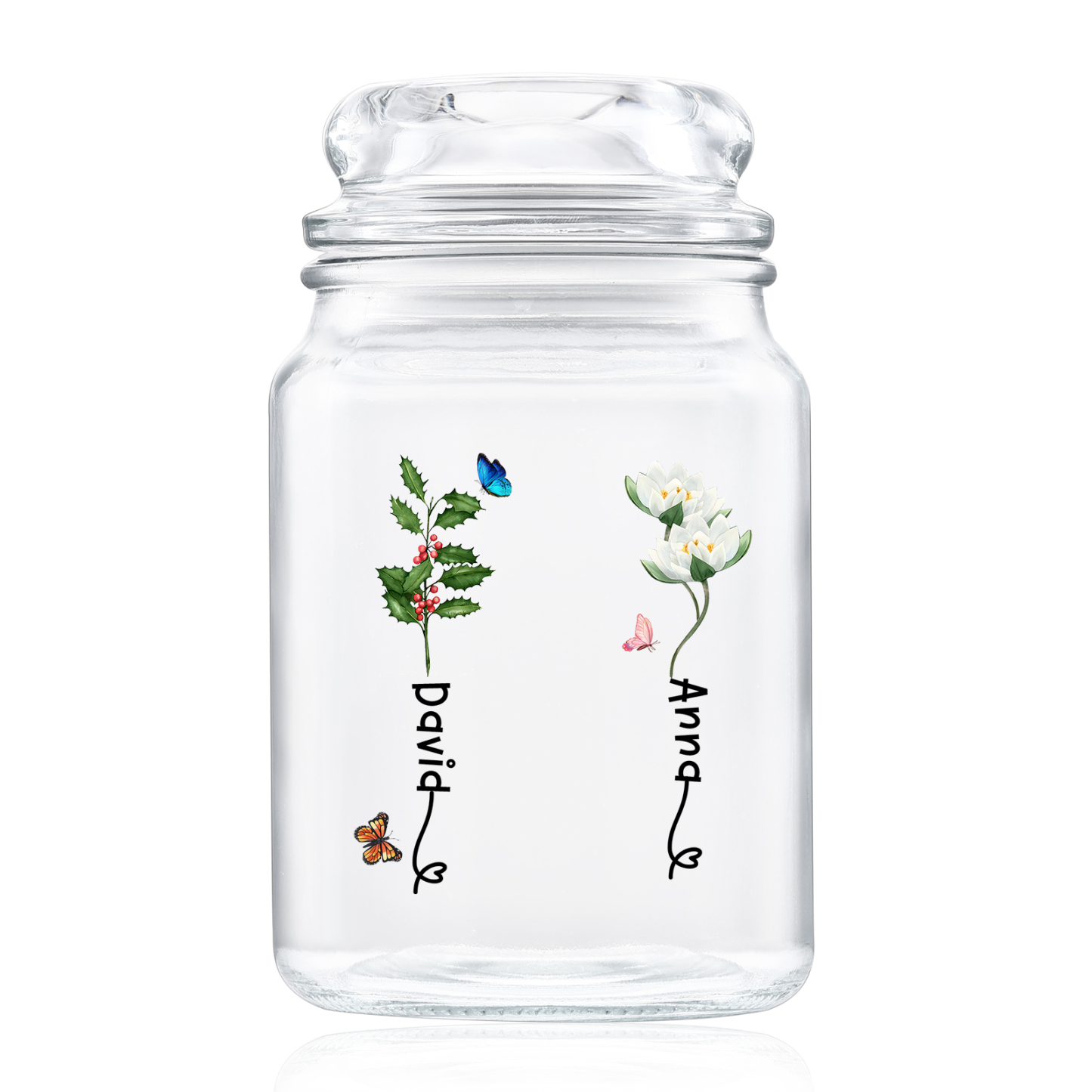 Personalized Candy Jar Customized 2 to 6 Names and Birth Flowers Gift for Family