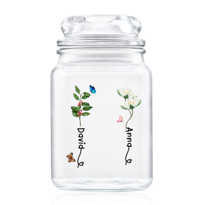 Personalized Candy Jar Customized 2 to 6 Names and Birth Flowers Gift for Family