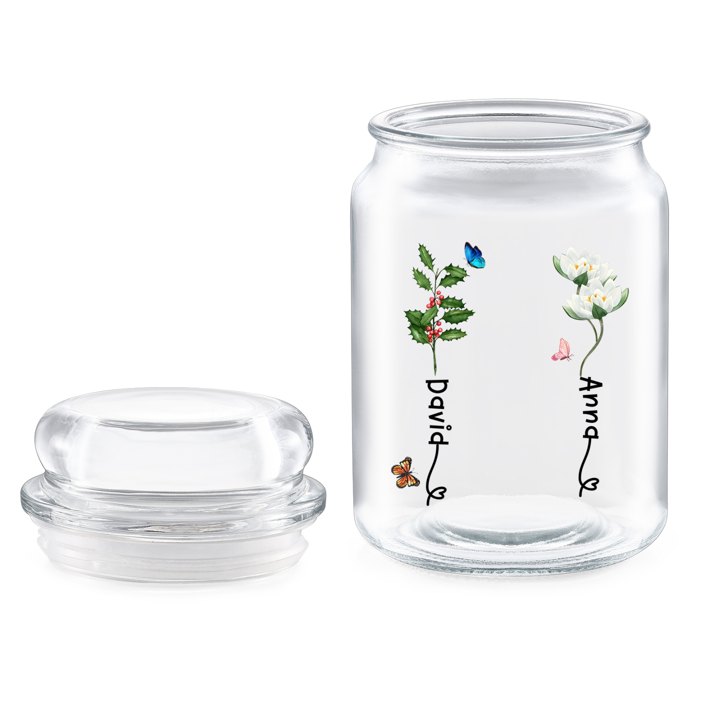 Personalized Candy Jar Customized 2 to 6 Names and Birth Flowers Gift for Family