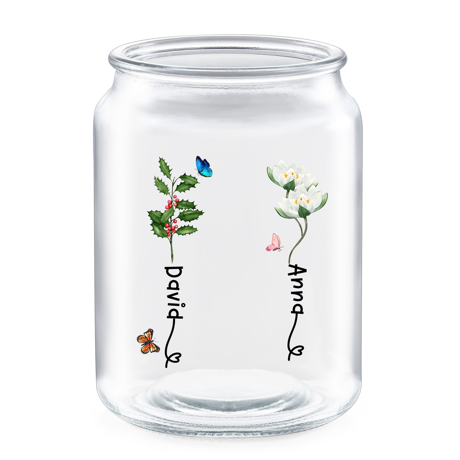 Personalized Candy Jar Customized 2 to 6 Names and Birth Flowers Gift for Family