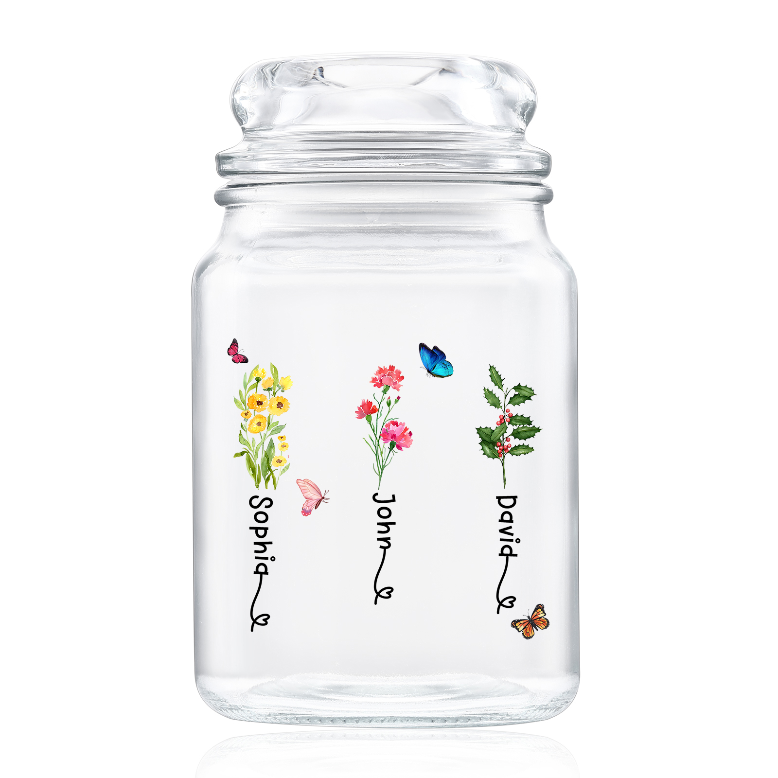 Personalized Candy Jar Customized 2 to 6 Names and Birth Flowers Gift for Family