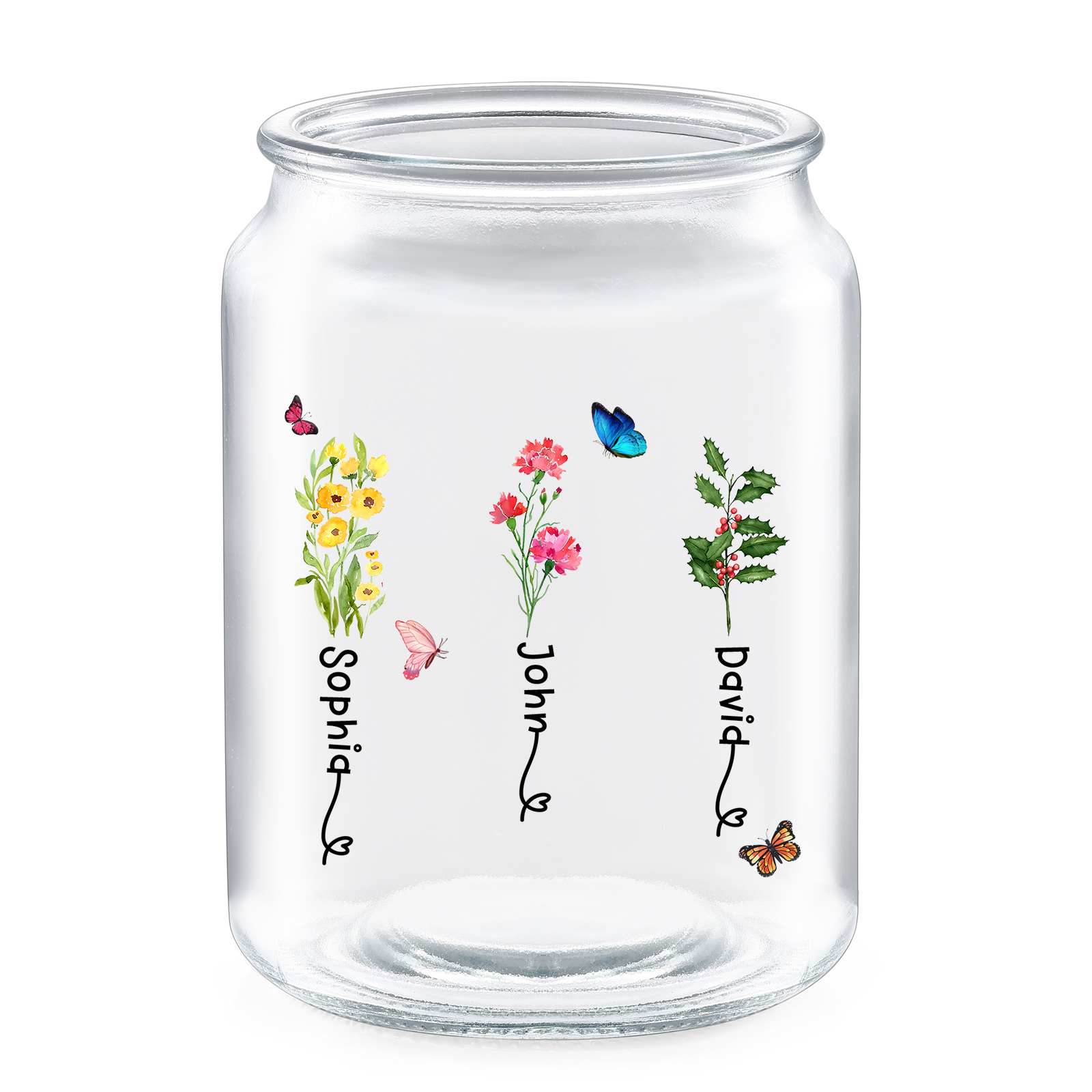 Personalized Candy Jar Customized 2 to 6 Names and Birth Flowers Gift for Family