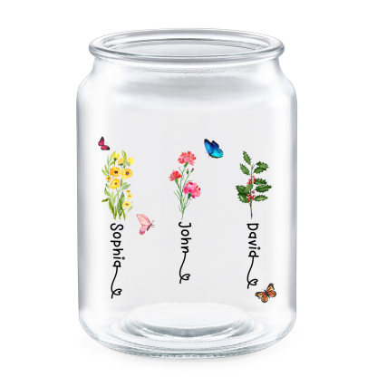Personalized Candy Jar Customized 2 to 6 Names and Birth Flowers Gift for Family