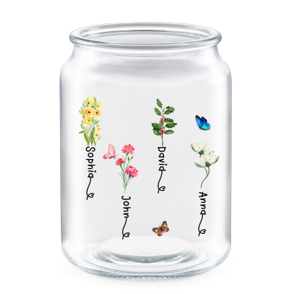 Personalized Candy Jar Customized 2 to 6 Names and Birth Flowers Gift for Family