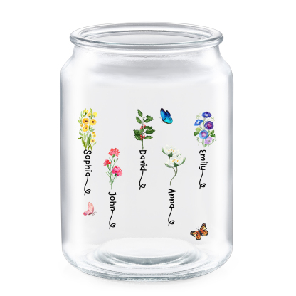 Personalized Candy Jar Customized 2 to 6 Names and Birth Flowers Gift for Family