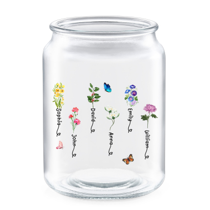 Personalized Candy Jar Customized 2 to 6 Names and Birth Flowers Gift for Family