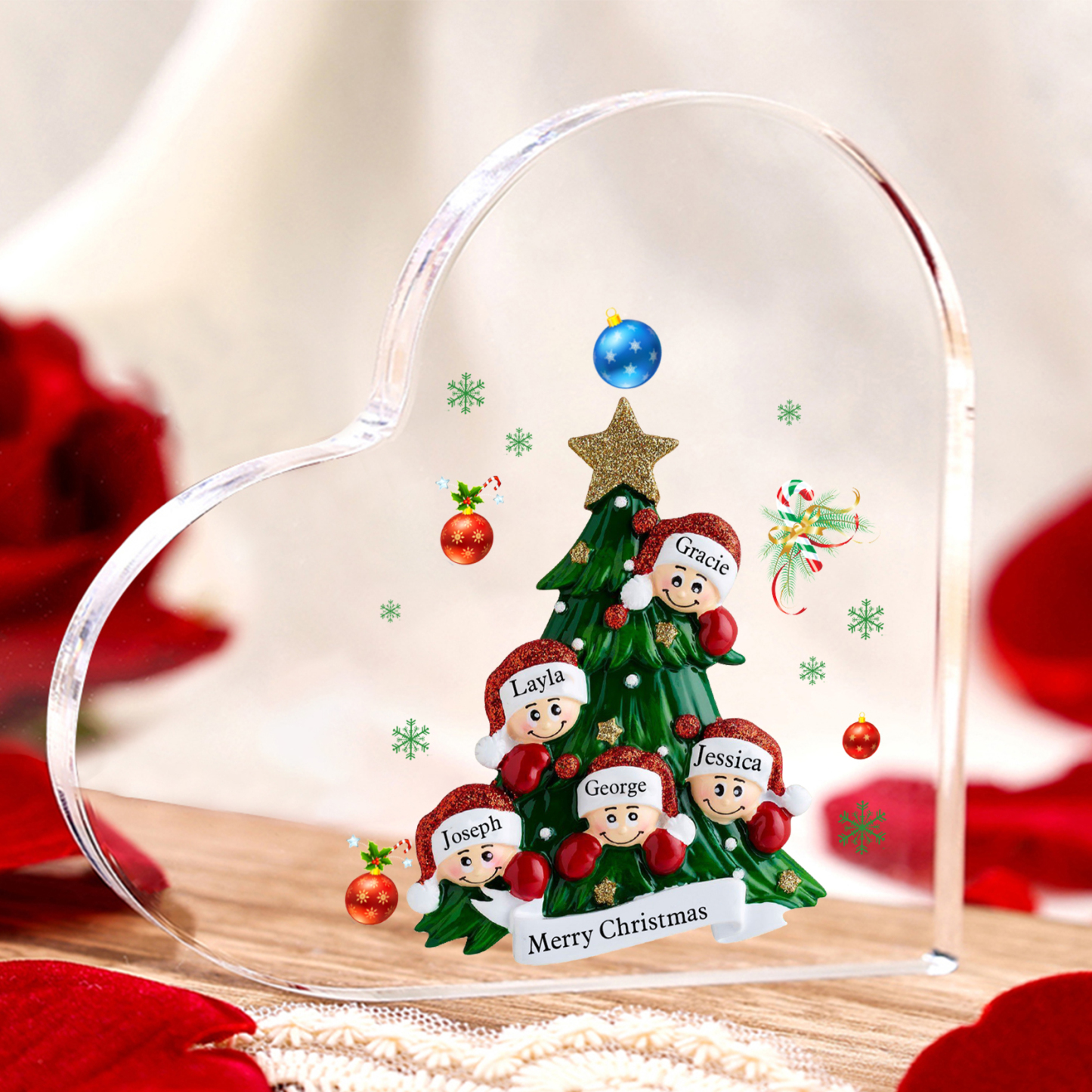 Personalized Christmas Heart Shape Plaque with Custom 2-8 Names & Text Festive Family Acrylic Keepsake
