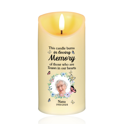 Personalized LED Memorial Candle Butterfly Design with 1 Photo Name & Date Tribute