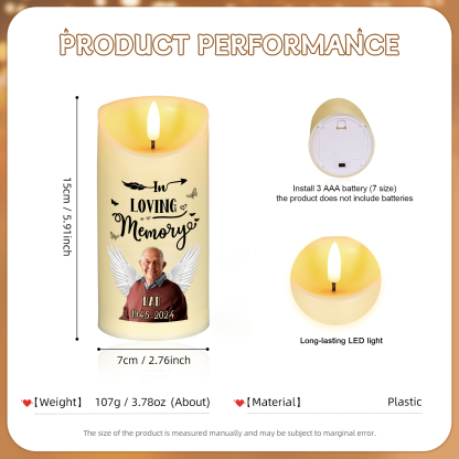 Light Remains Forever Personalized 1 Photo 1 Name 1 Date LED Memorial Candle Angel Wings Tribute for Cherished Memories