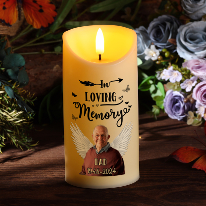 Light Remains Forever Personalized 1 Photo 1 Name 1 Date LED Memorial Candle Angel Wings Tribute for Cherished Memories