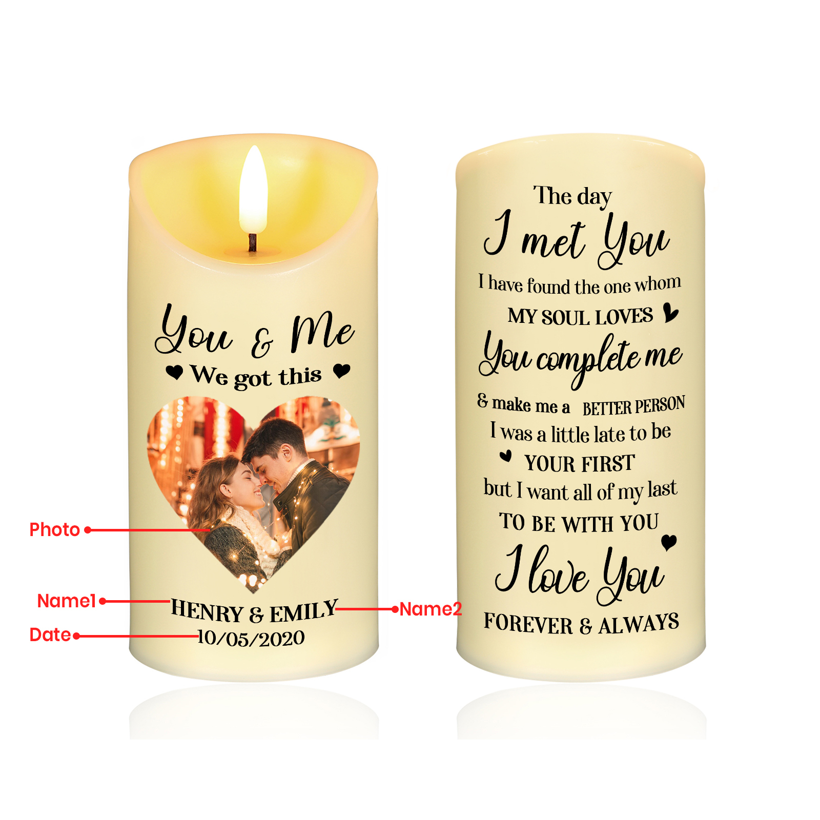Personalized Couple LED Candle Custom Photo LED Candle with Romantic Design