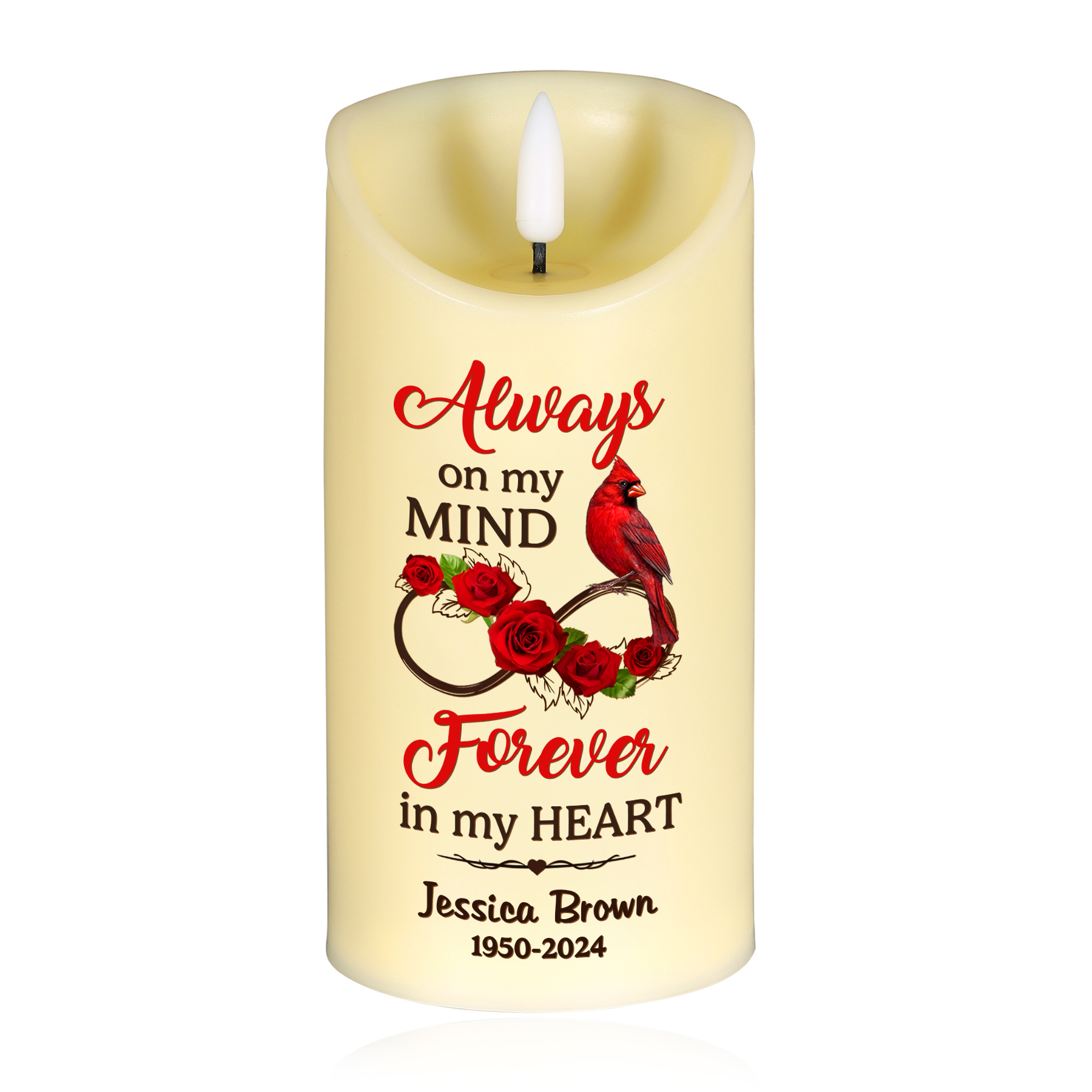 Personalized Cardinal & Infinity LED Candle Custom Name & Year Christmas Gift
