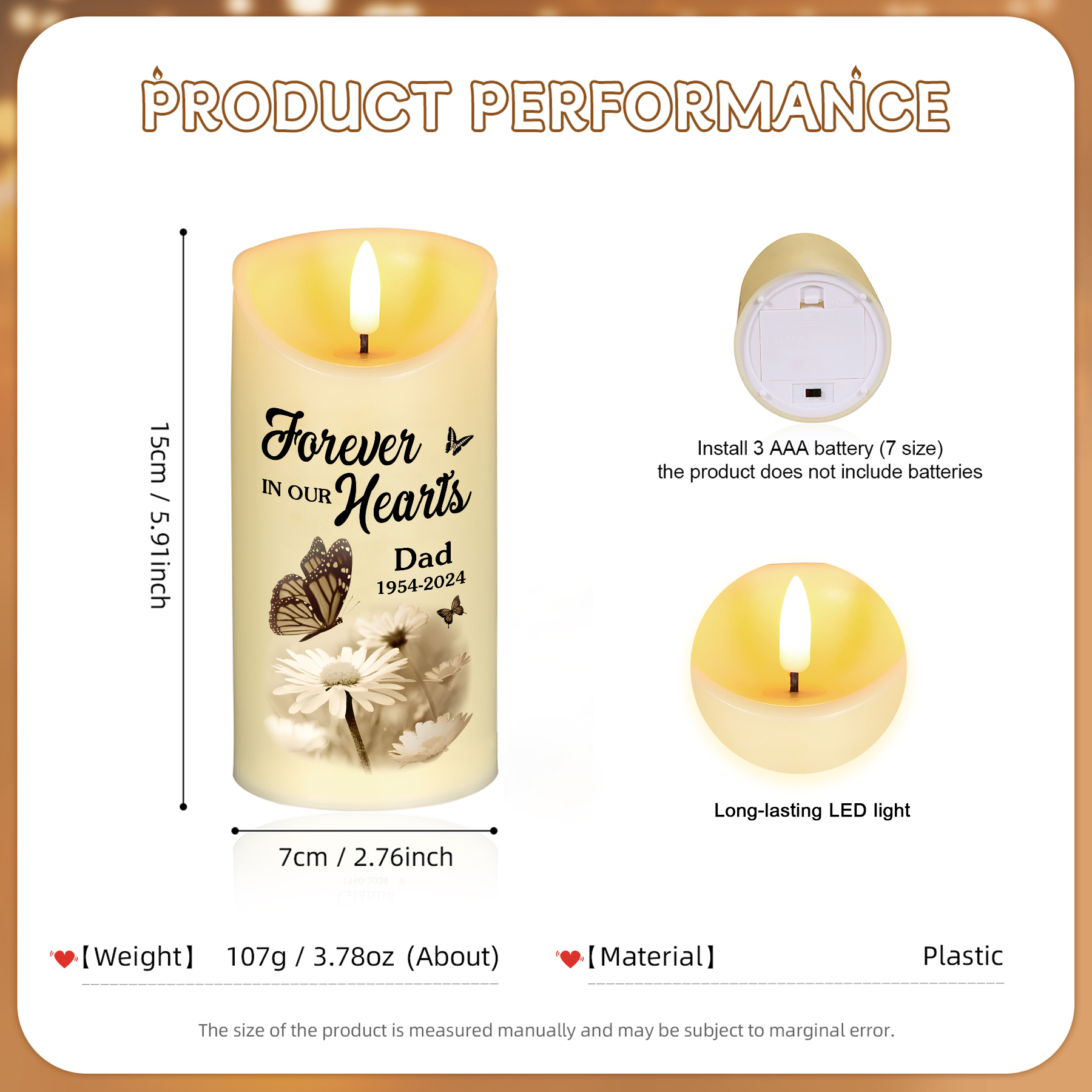 Custom Photo I’m Right Here Inside Your Heart Memorial Personalized Custom LED Candle Sympathy Gift Christmas Gift For Family Members