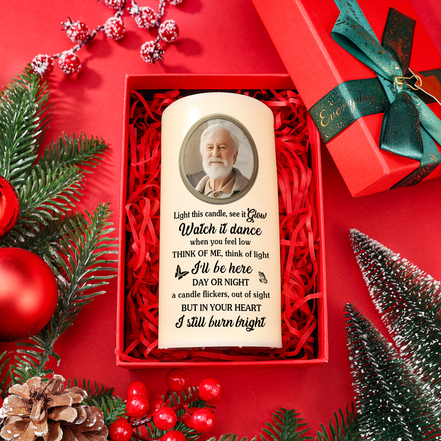 Custom Photo I’m Right Here Inside Your Heart Memorial Personalized Custom LED Candle Sympathy Gift Christmas Gift For Family Members