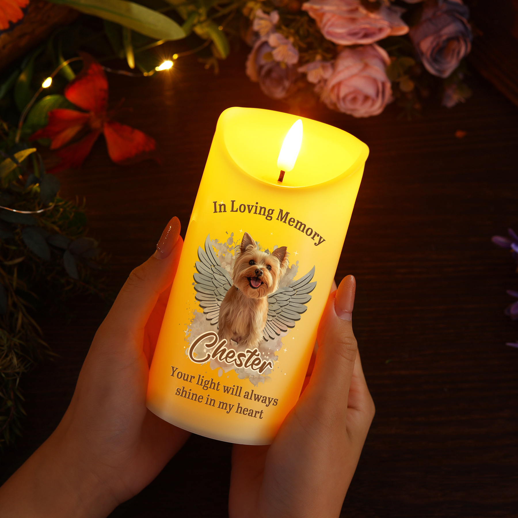 Personalized LED Memorial Candle with Angel Wings Custom Name Photo for Pet Lovers Thoughtful Gift for Family