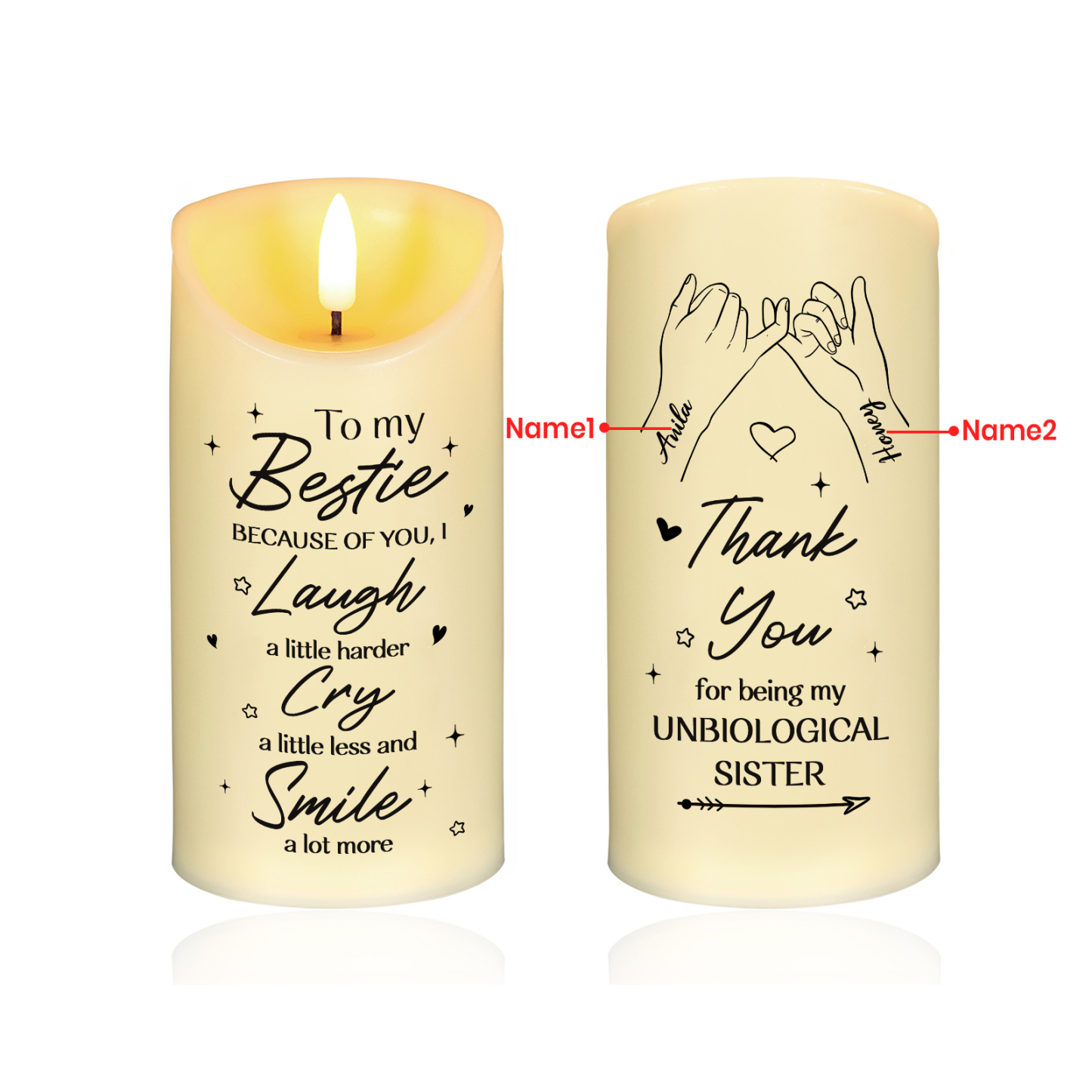 Personalized LED Candle Pinky Promise Design with 2 Names Perfect Christmas Gift for BFF