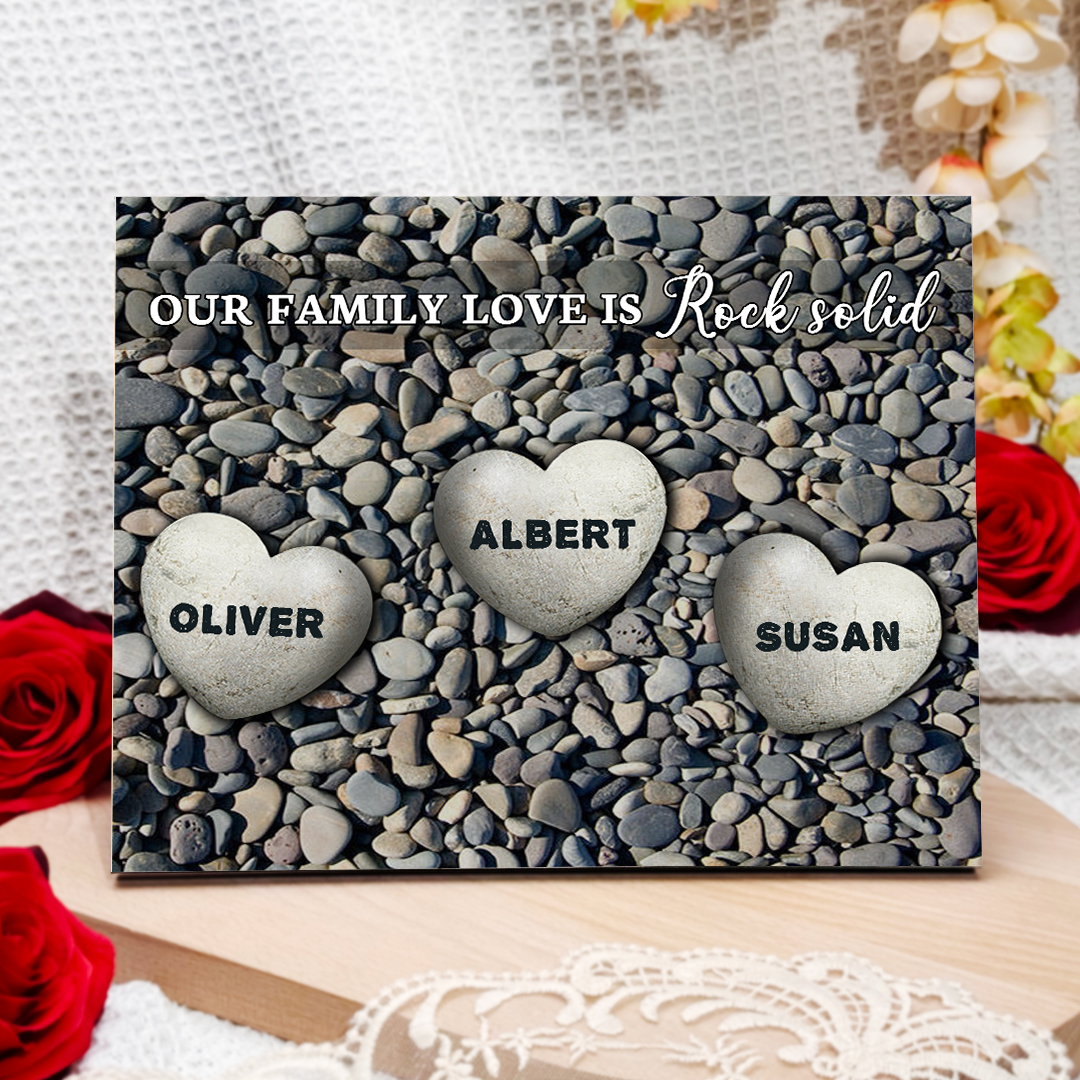 Personalized Wooden Plaque Custom 3 Nmaes Our Family Love is Rock Solid Gift for Mom | Lorajewel