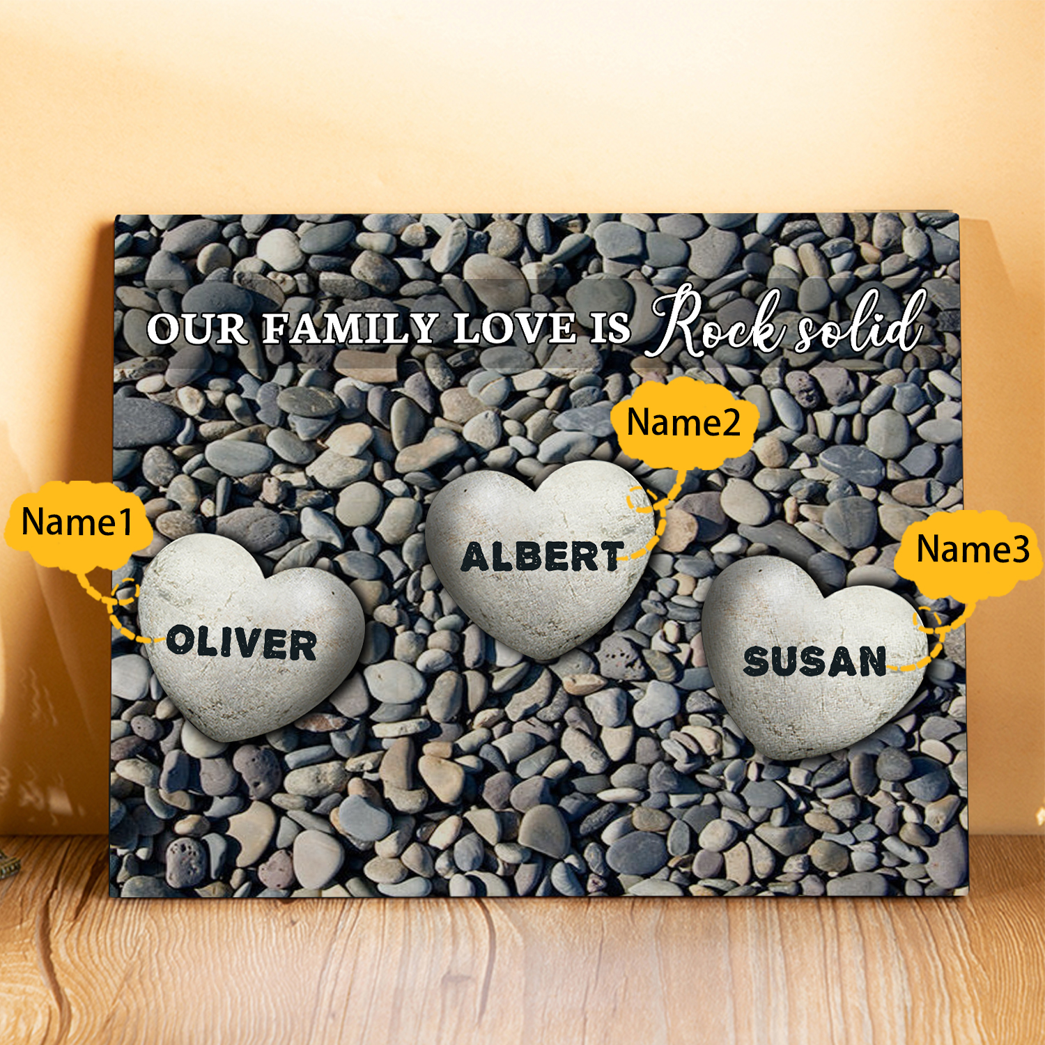 Personalized Wooden Plaque Custom 3 Nmaes Our Family Love is Rock Solid Gift for Mom | Lorajewel