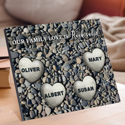 Personalized Wooden Plaque Custom 4 Nmaes Our Family Love is Rock Solid Gift for Mom | Lorajewel