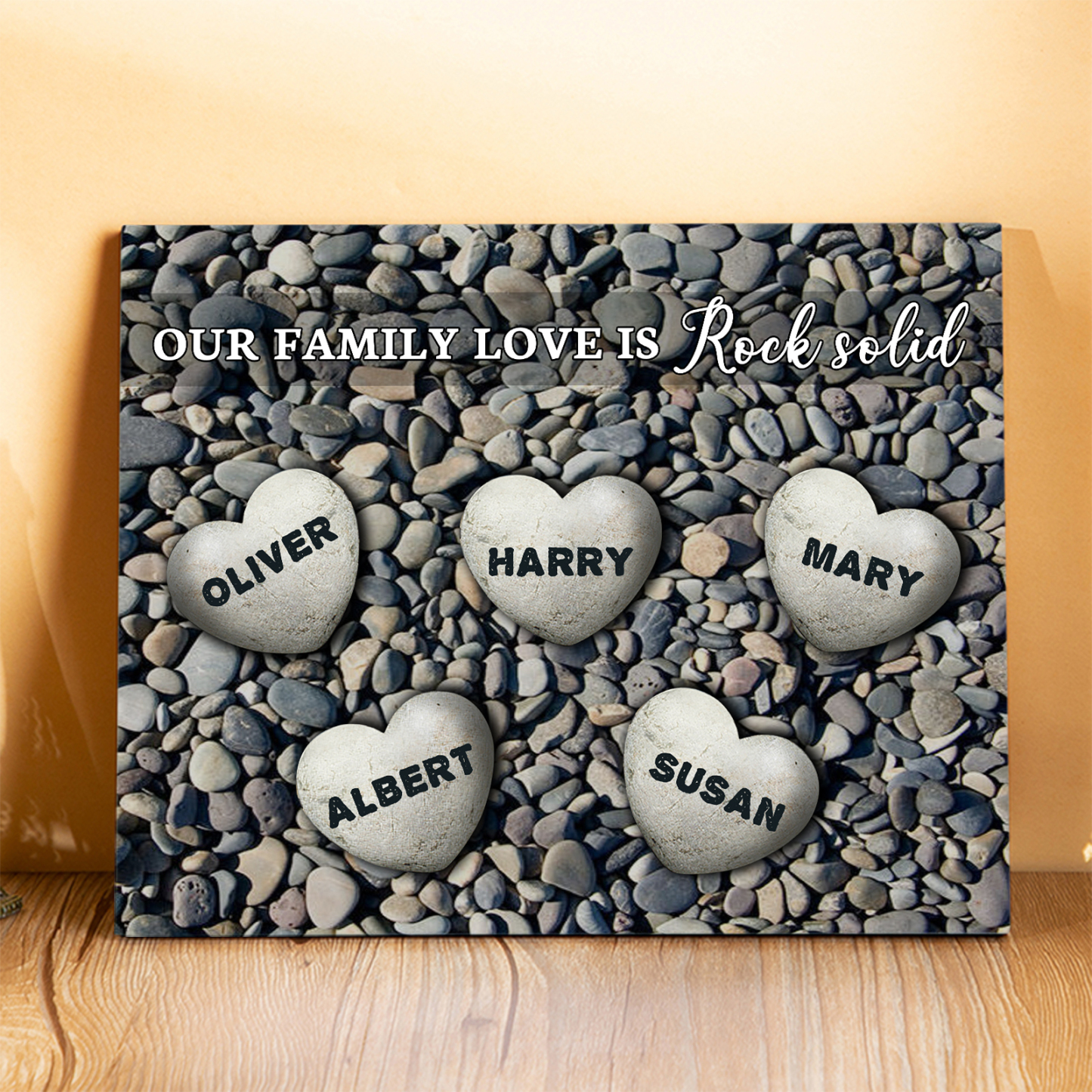 Personalized Wooden Plaque Custom 5 Nmaes Our Family Love is Rock Solid Gift for Mom | Lorajewel
